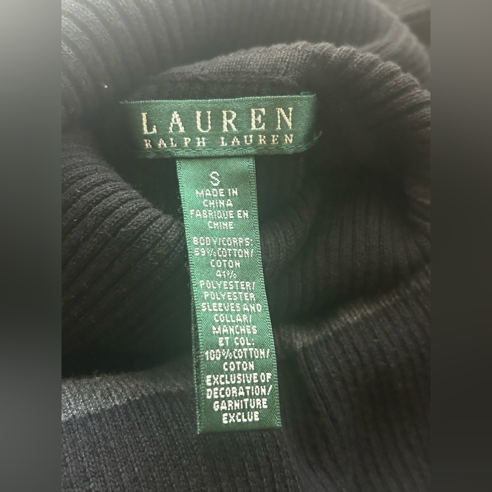 Lauren Ralph Lauren Womens Sz S Turtleneck Black Gray Striped Pullover Preppy - Picture 2 of 10